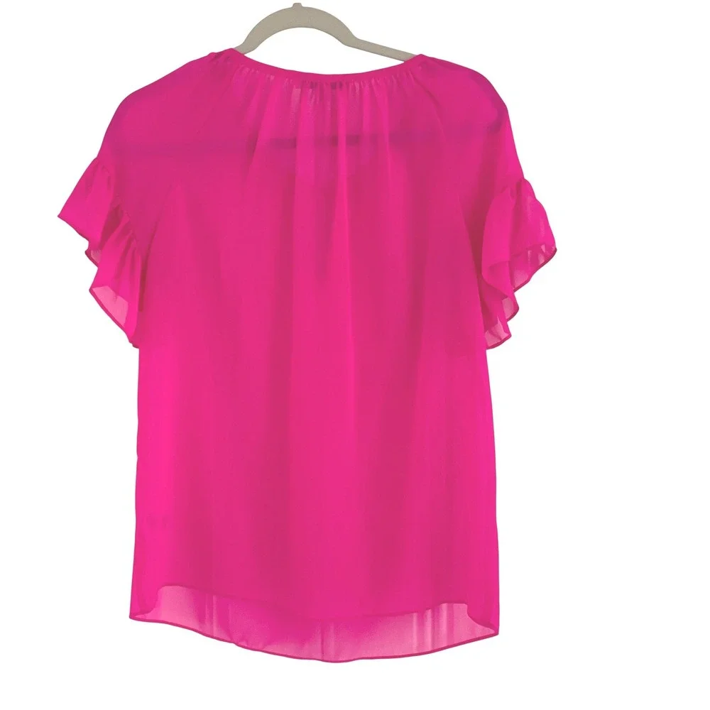 MILLY for design nation womens blouse sheer hot pink Bright ruffle XS maximalist